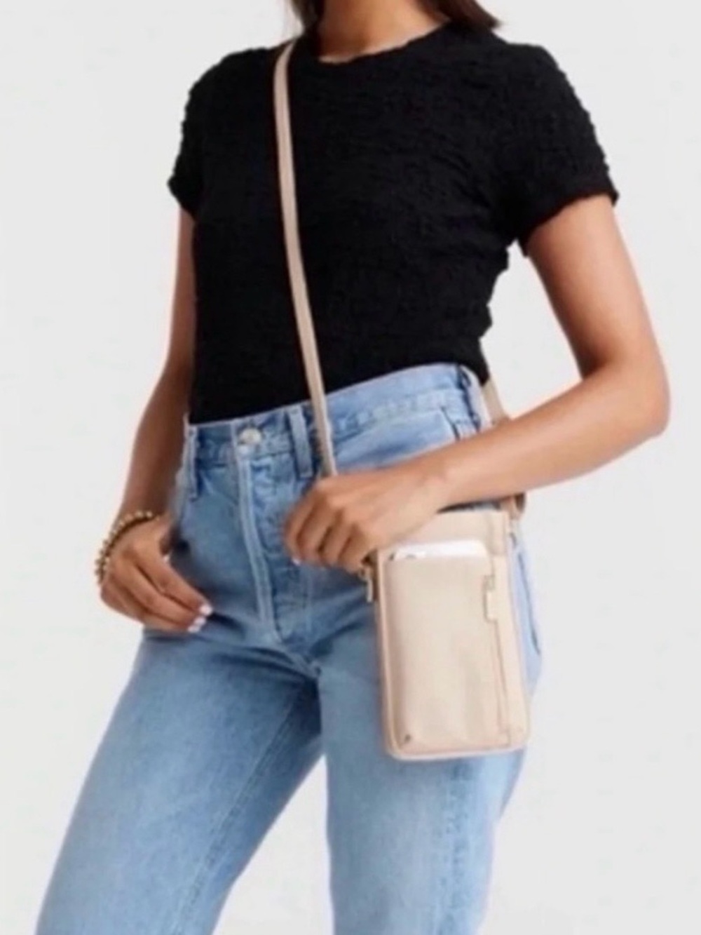 BÉIS The ID Crossbody Bag Beige Leather nylon  Phone Passport Travel Crossbody